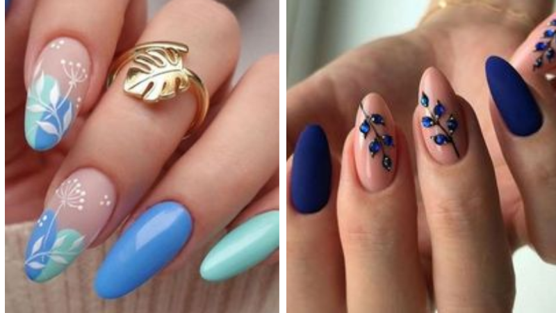 Unhas com filha única azul claro
