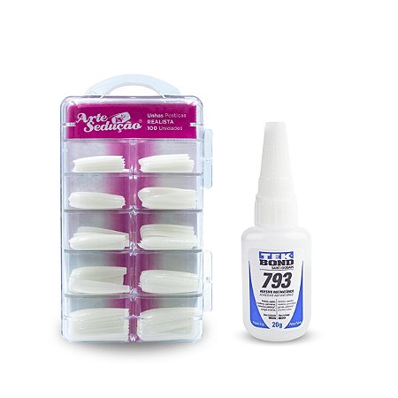 cola líquida ou adesivo para unhas postiças