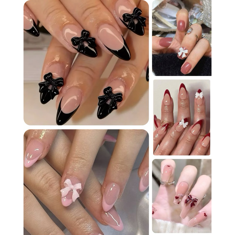 unha coquette com laço de fita