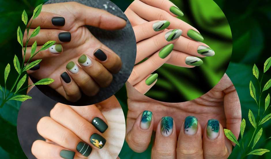 esmalte rosa com vestido verde