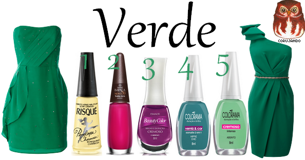 esmalte dourado com vestido verde