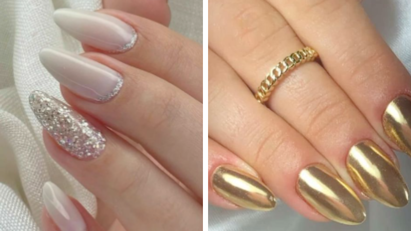 cores de unha para ano novo: branco vs dourado