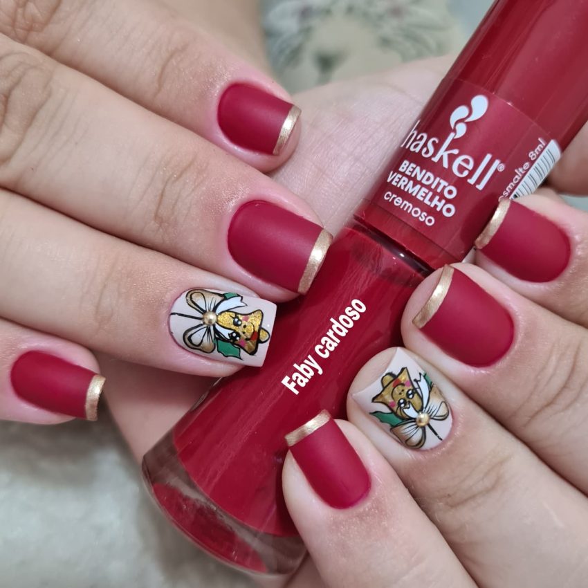 unhas com glitter natal