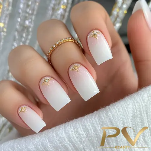 unhas brancas com pedrarias