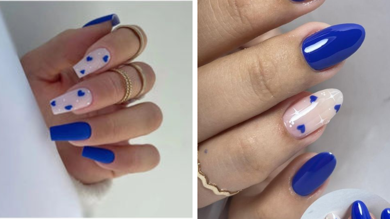 ideias criativas de decoração de unha azul simples para iniciantes