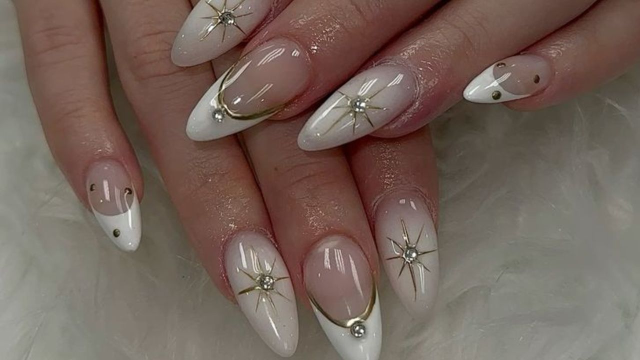 unhas brancas com efeito gel