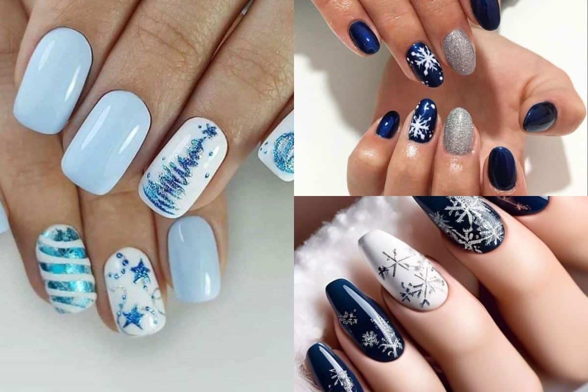 unha de natal com boneco de neve