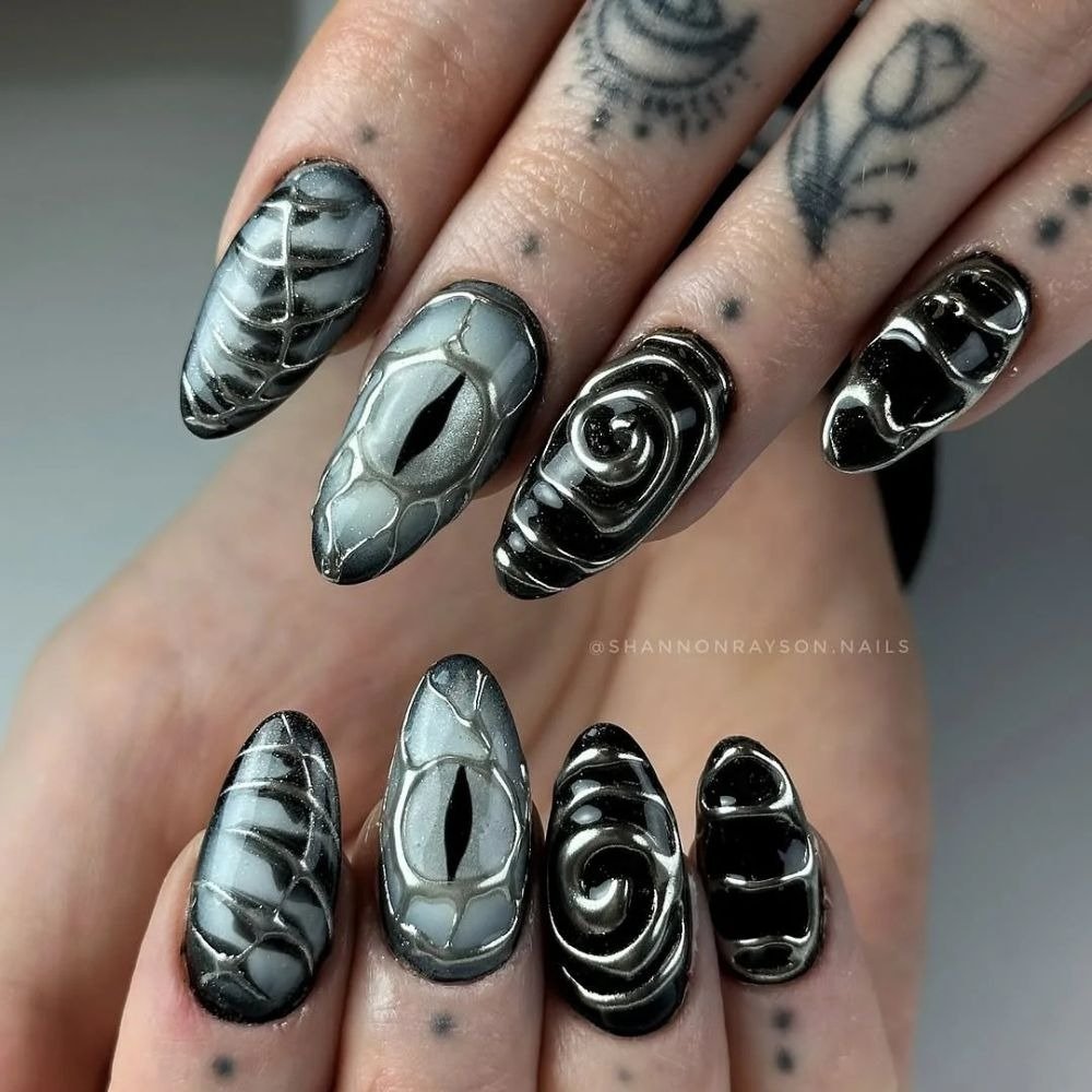 inspiração unhas pretas decoradas