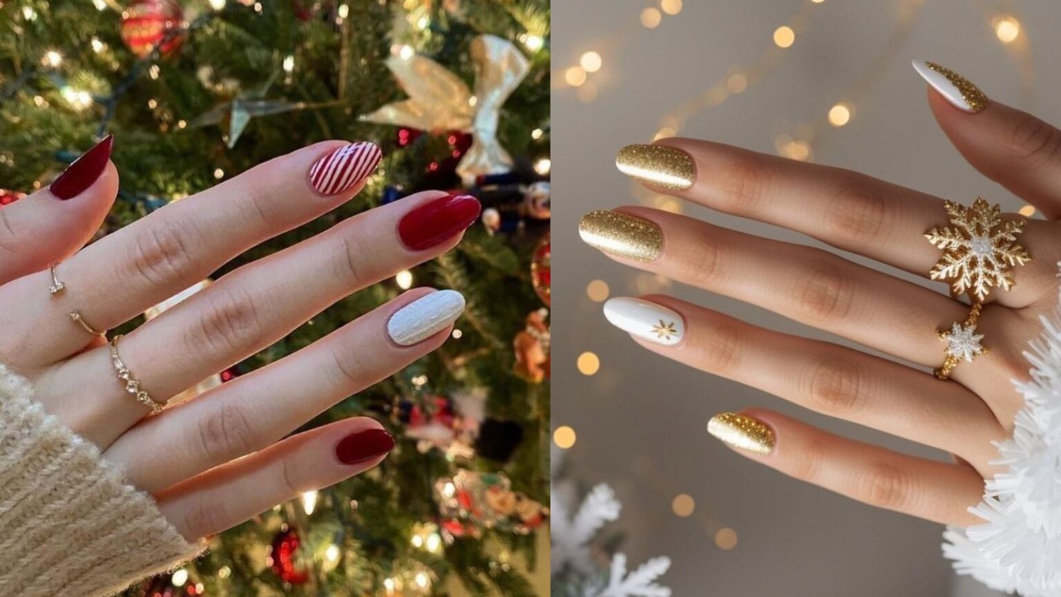 unhas natal minimalistas versus unhas natal com glitter