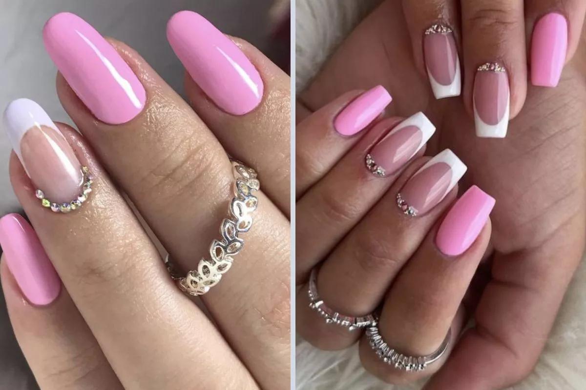 unha rosa e branco simples