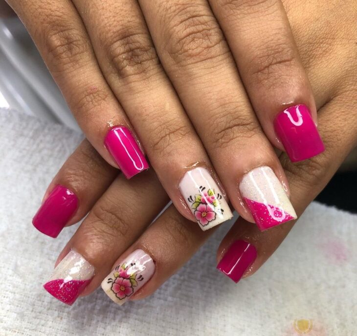 unha rosa e branco baby boomer