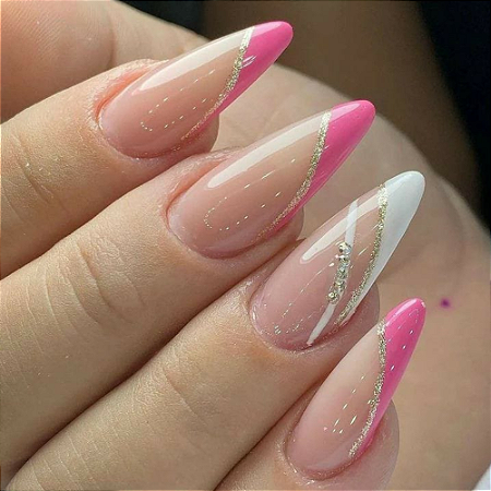 unha rosa e branco acrílica