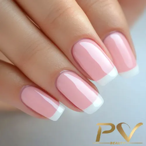 unha rosa e branco curta