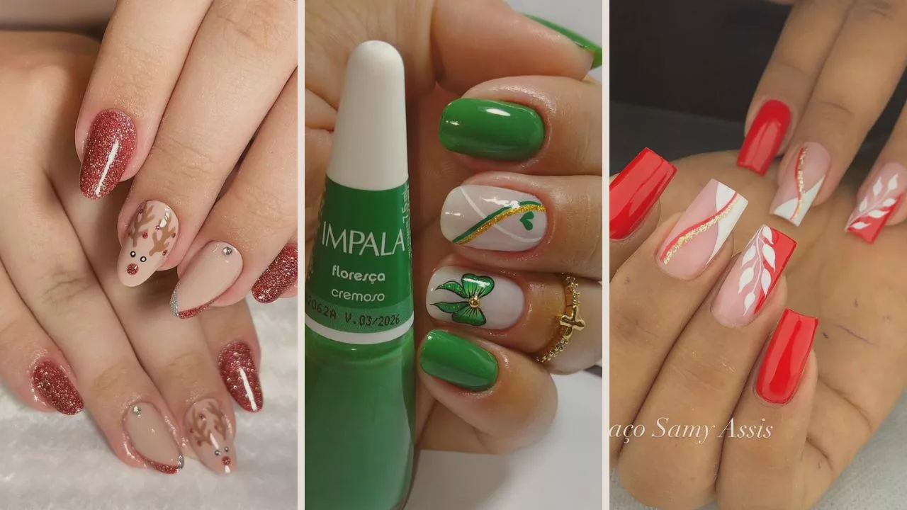 unhas de natal com glitter