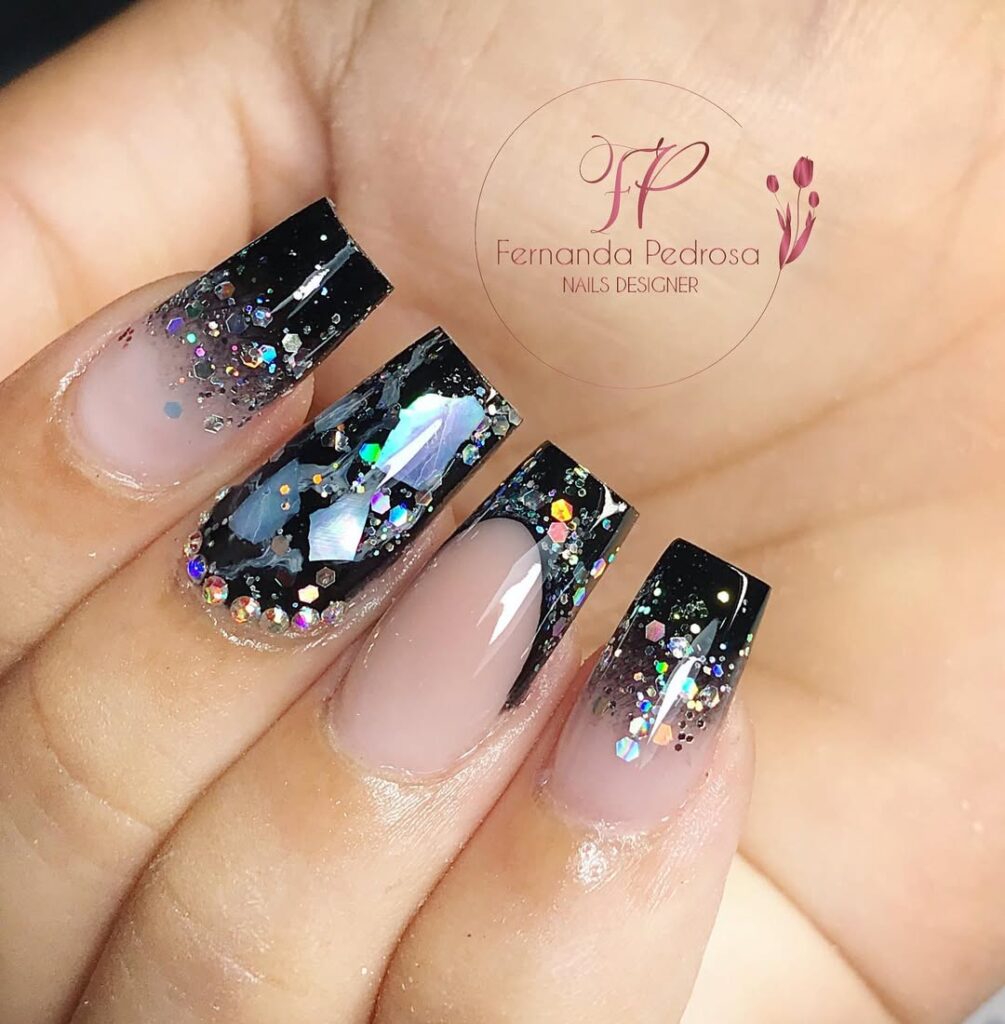 francesinha preta com glitter em gel