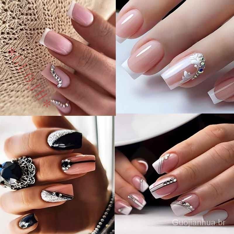 Unhas postiças realistas francesinha amendoada