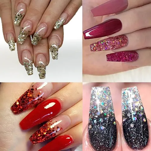 unha em gel glitter geométrica