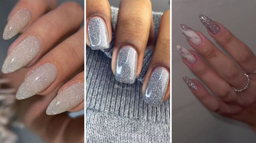 unha de gel com glitter vs unha de acrílico com glitter