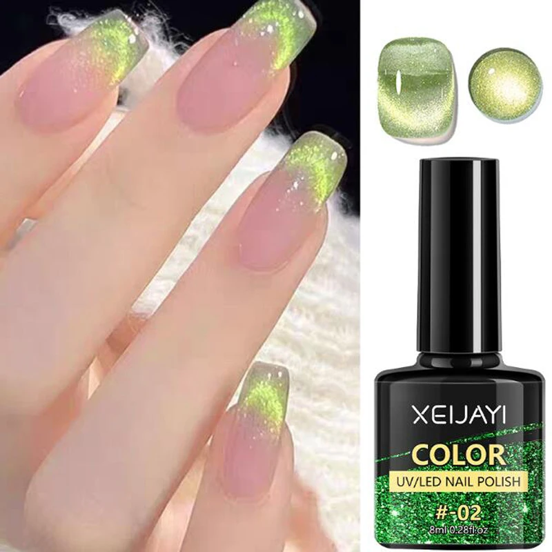 unha gel verde com glitter prata