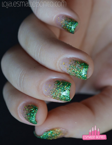 glitter unha gel verde água