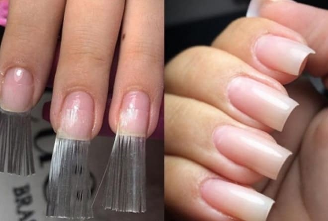 ideias criativas unhas fibra de vidro encapsulada com glitter