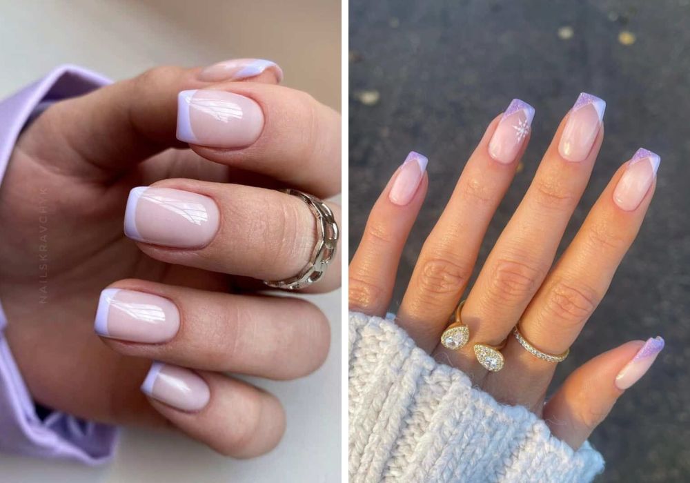 unhas lilás florais