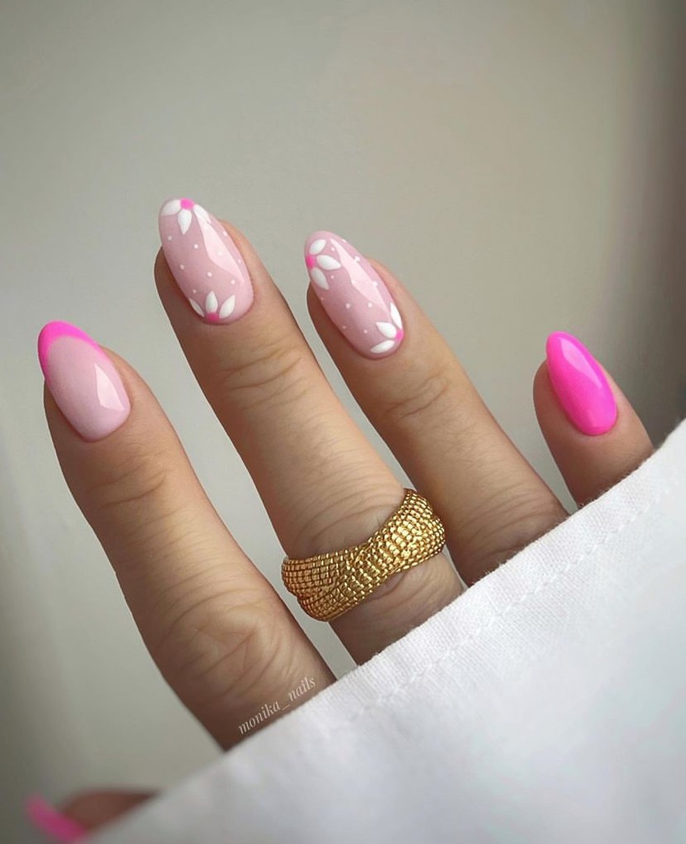 ideias de unha rosa e branco