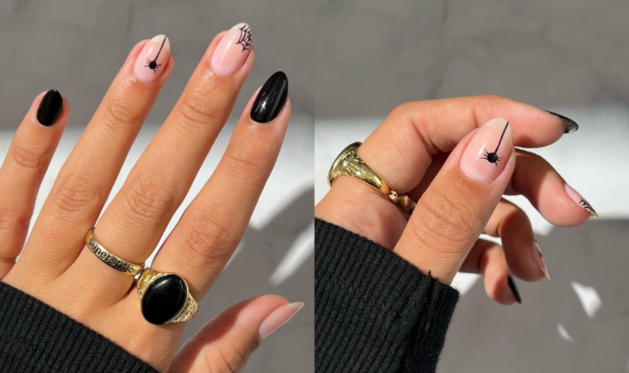 unhas simples com glitter
