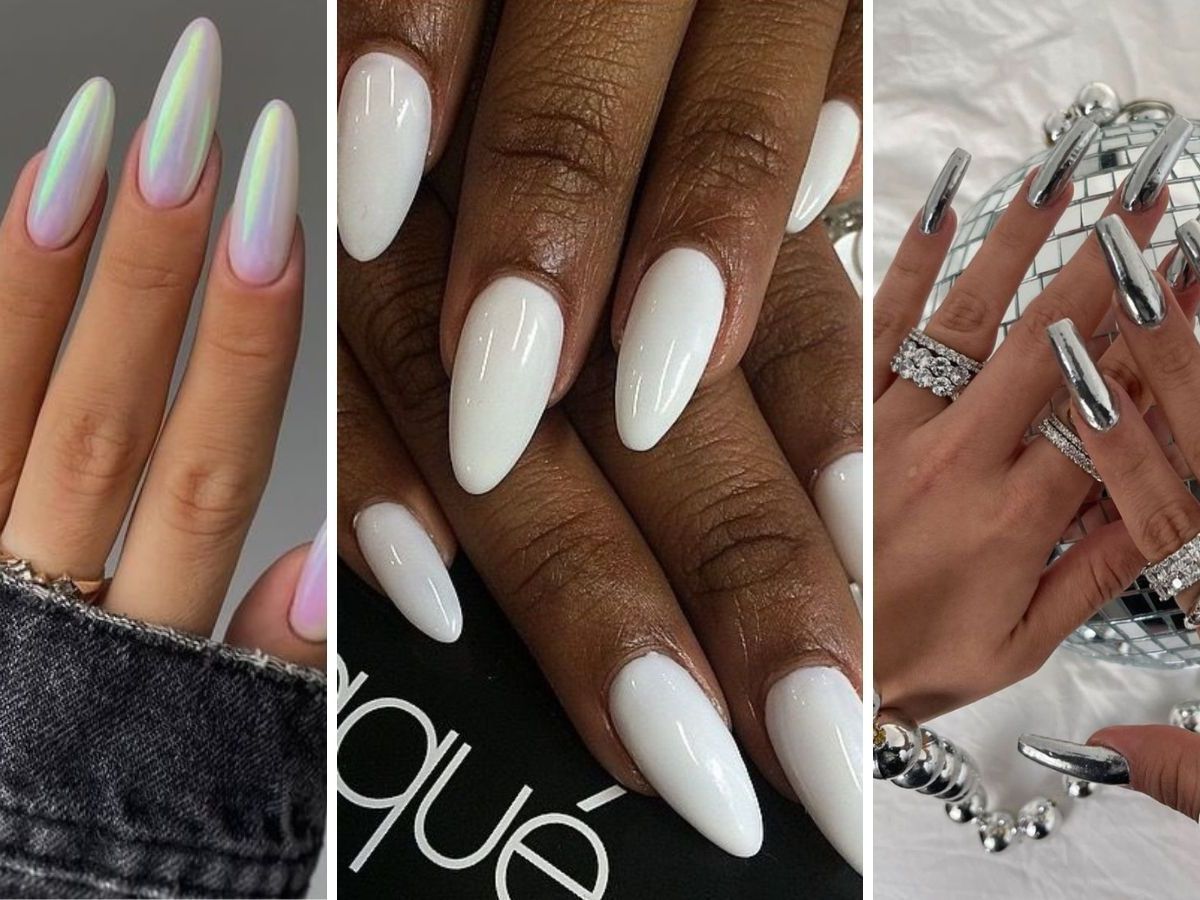 unhas amendoada efeito cromado ano novo