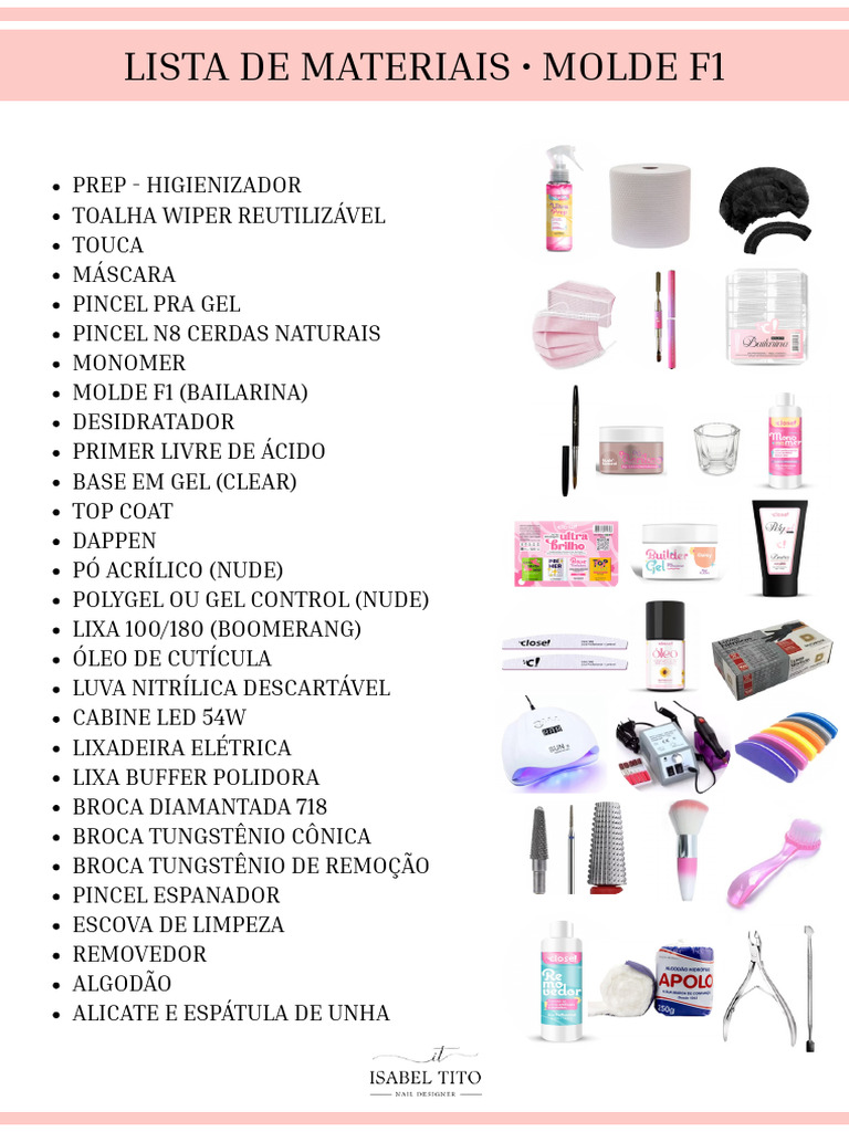 lista de material para unha em gel iniciante