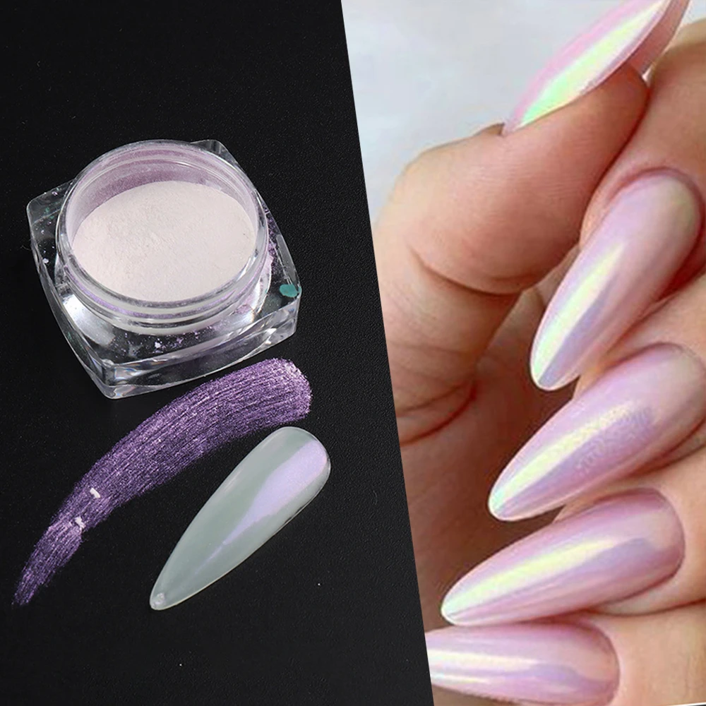 manicure com pó holográfico