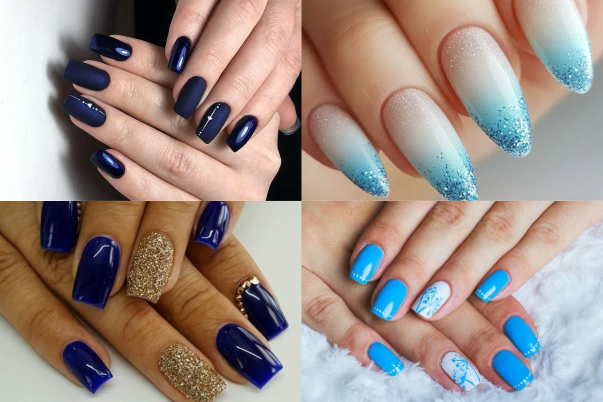 unha azul noite decorada