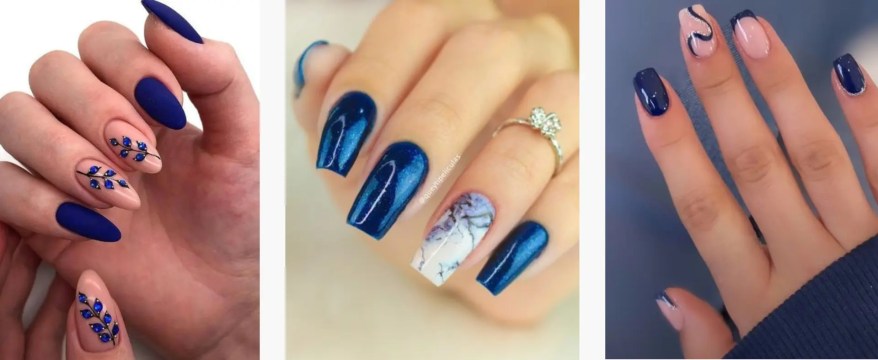 unha azul escuro com glitter