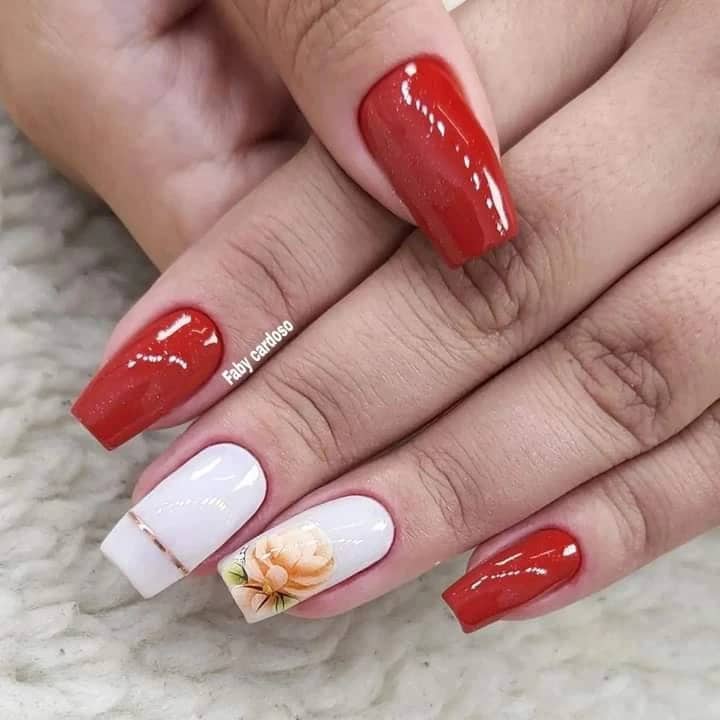 unha acrigel vermelha quadrada