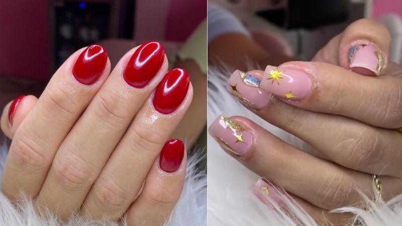 unha acrigel vermelha fosca com brilho