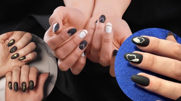 como fazer unha almond preta fosca com brilho