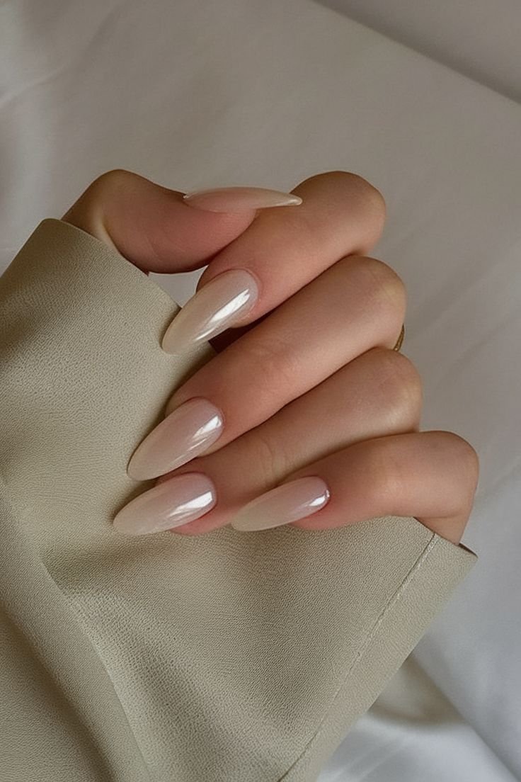 inspiração unhas almond encapsuladas com glitter