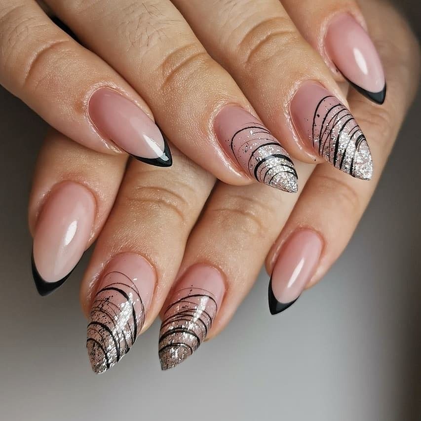 ideias de unhas almond pretas decoradas