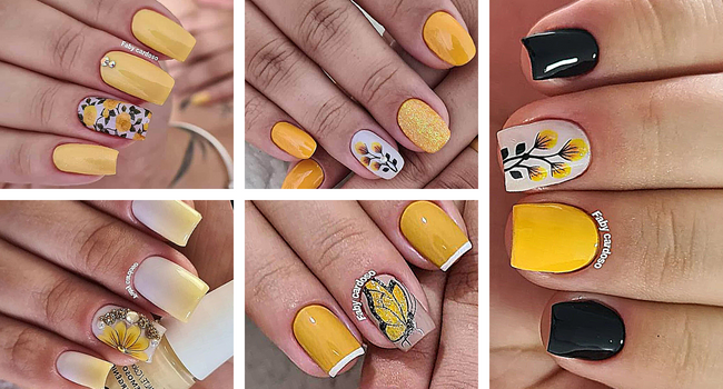 unha amarela decorada