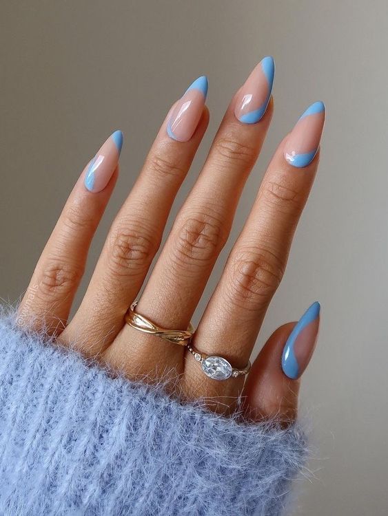 10 ideias de unhas amendoadas azul bebe para arrasar