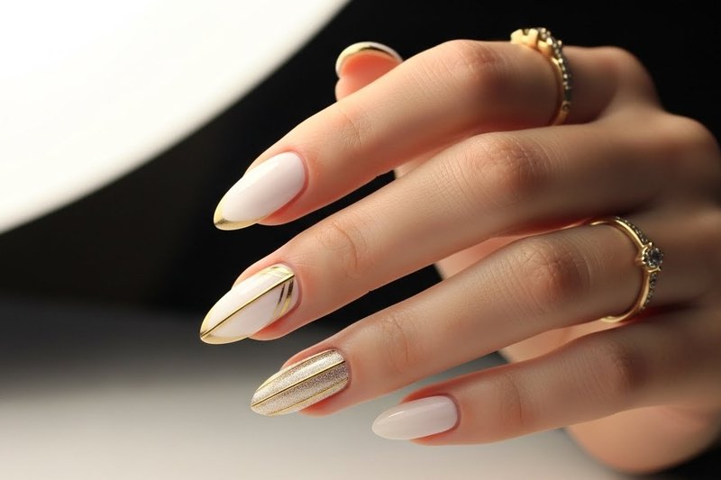unha ano novo branco e dourado filha única
