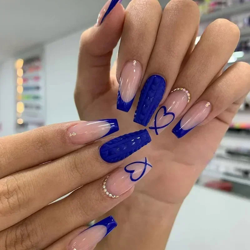 unha azul baby boomer com glitter