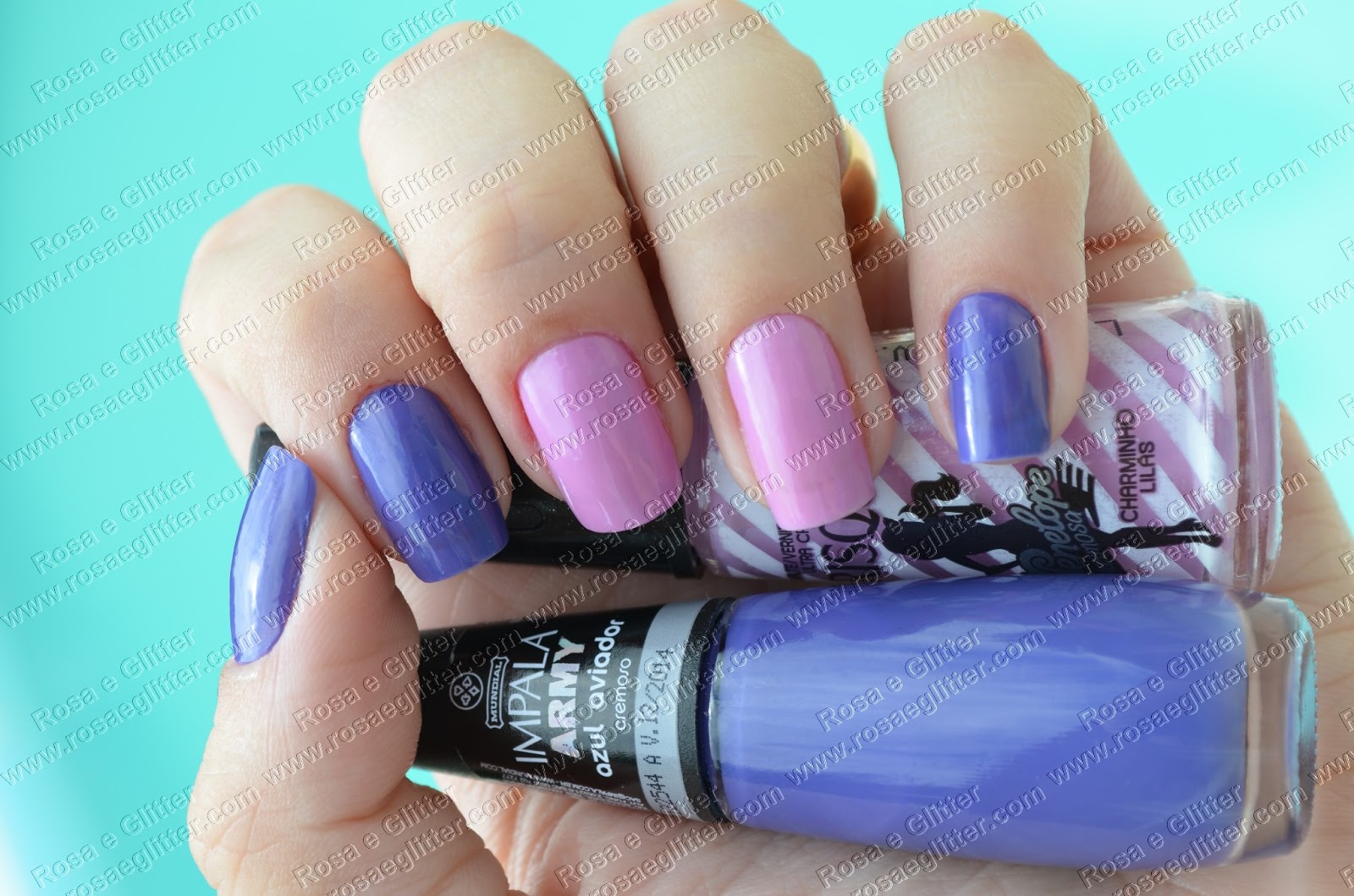 unha azul e rosa francesinha