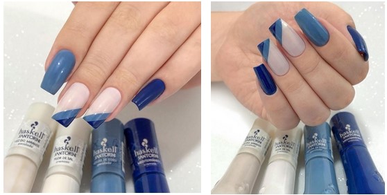 unha azul escuro com branco minimalista