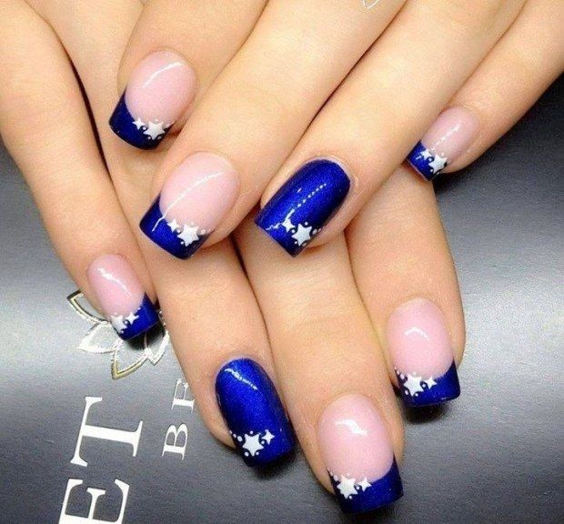 unha redonda francesinha azul royal