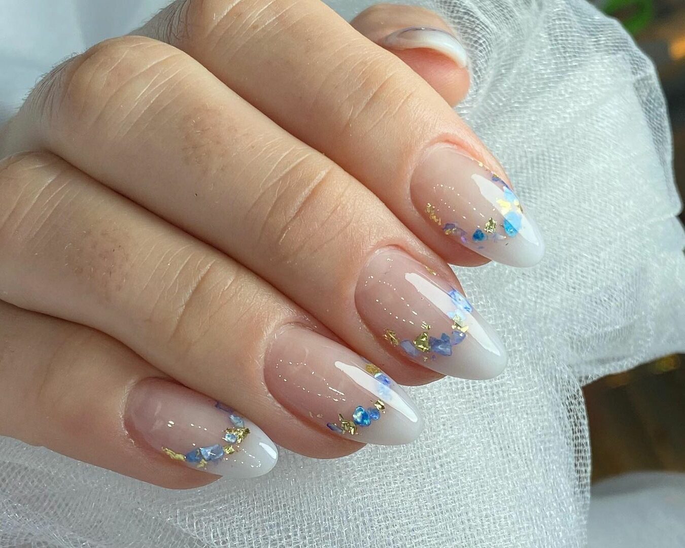 unha baby boomer com glitter