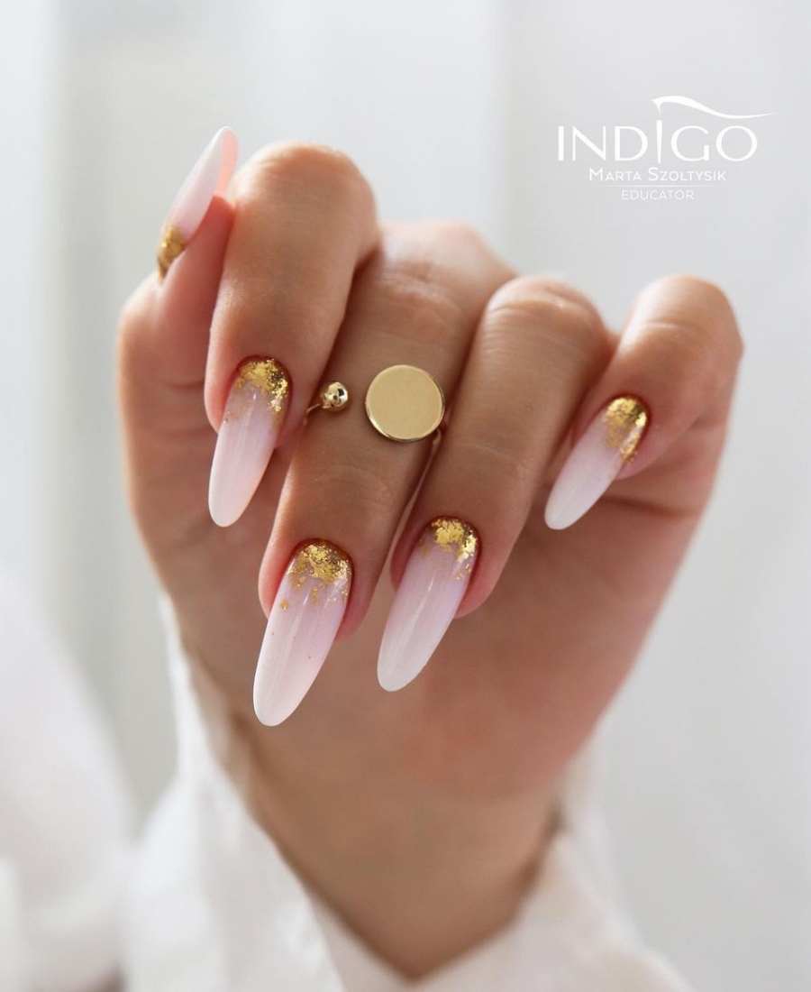 unha baby boomer com glitter