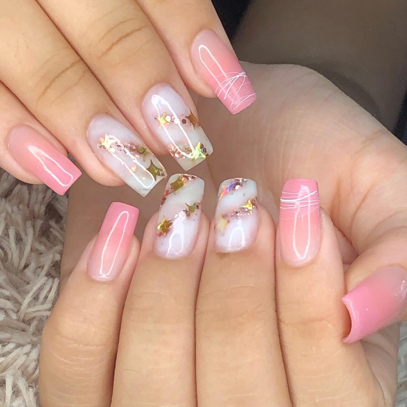 unha baby color rosa quadrada