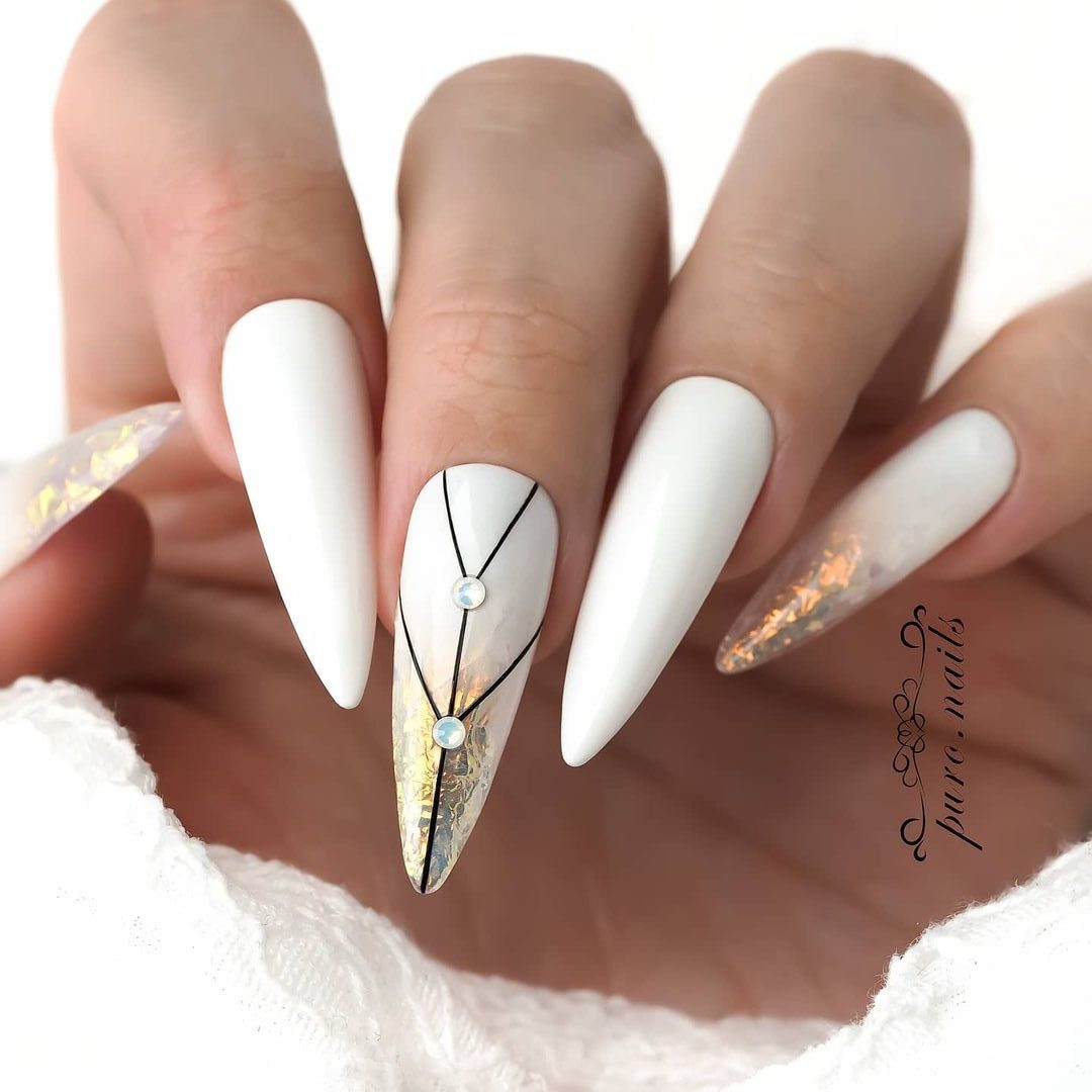 tutorial unha branca encapsulada com folha de ouro