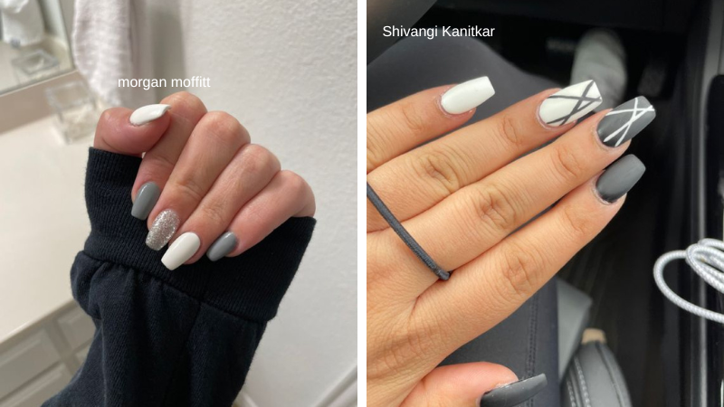 unha cinza com branco